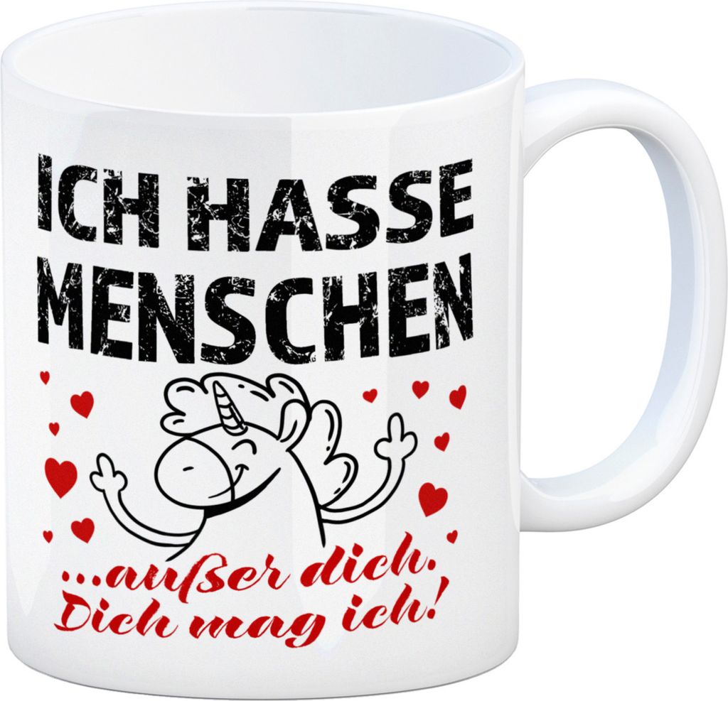 Ich hasse Menschen - außer dich Einhorn Valentinstag Kaffeebecher