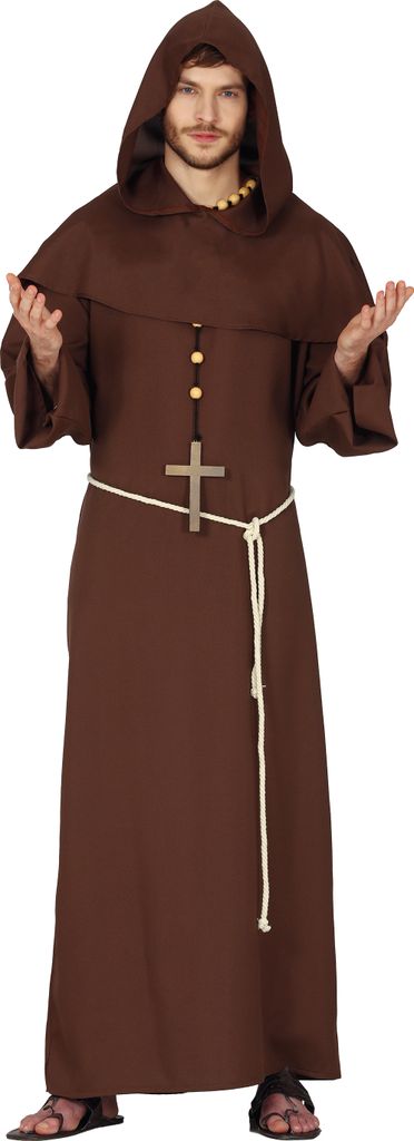 Mönch Robe Priester Kutte Kostüm Kapuze Kreuz Karneval Religionsgewand Mittelalterliche Kleidung Historische Verkleidung Fasching Event Feier Mit...