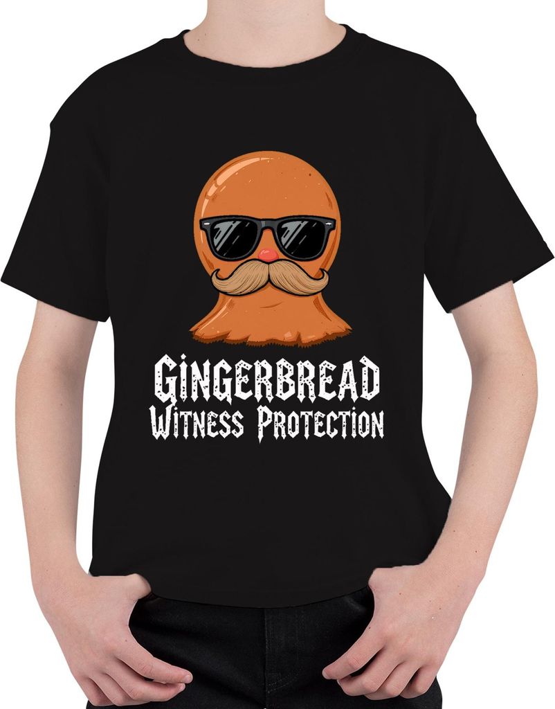 Gingerbread Witness Protection lustig Schnurrbart Sonnenbrille Uni Kinder T-Shirt, Schwarz, 128