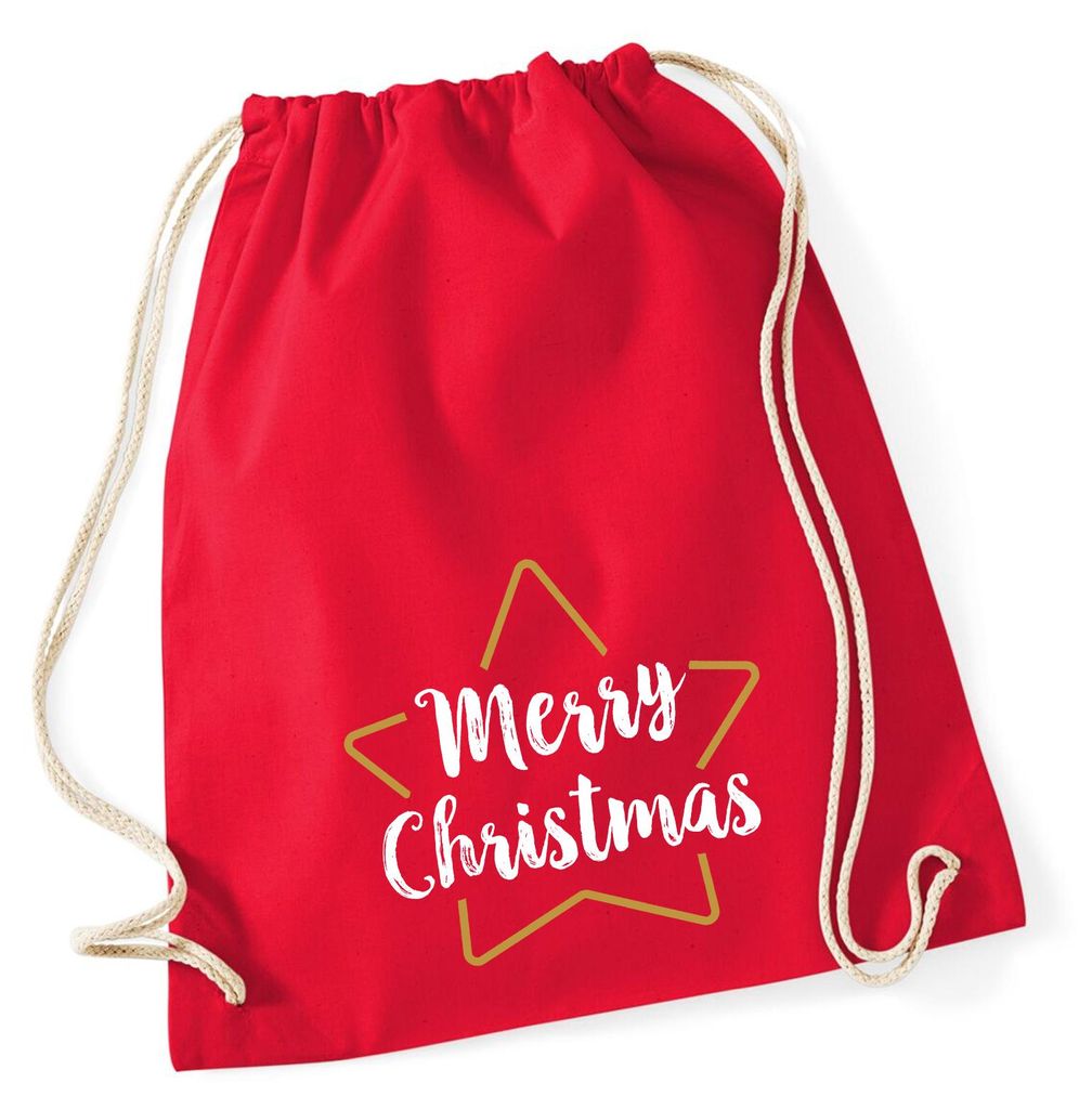 Huuraa Turnbeutel Weihnachtsstern Merry Christmas 12 Liter Classic Red Baumwolle Rucksack Geschenkidee