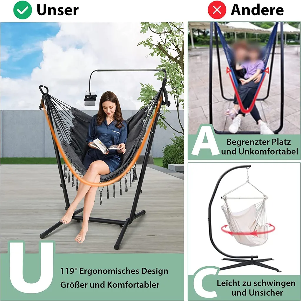 Balançoire suspendue de jardin avec structure en acier et grand coussin - 5