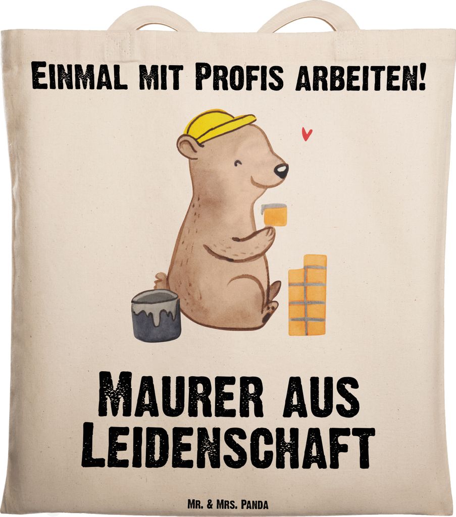 Mr. & Mrs. Panda Tote Bag Maurer Leidenschaft - Transparent - Geschenk, Uni Tasche, Einkaufstüte, Schultasche, Beutel, Lustig, Gesellenprüfung, S...