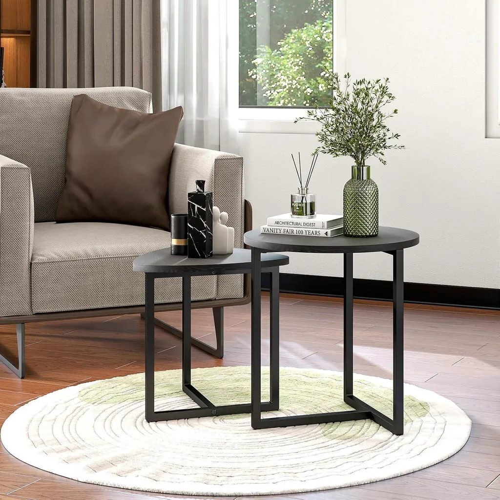 Table basse ronde sans angle pointu bois métal noir salon sécurisé - 4
