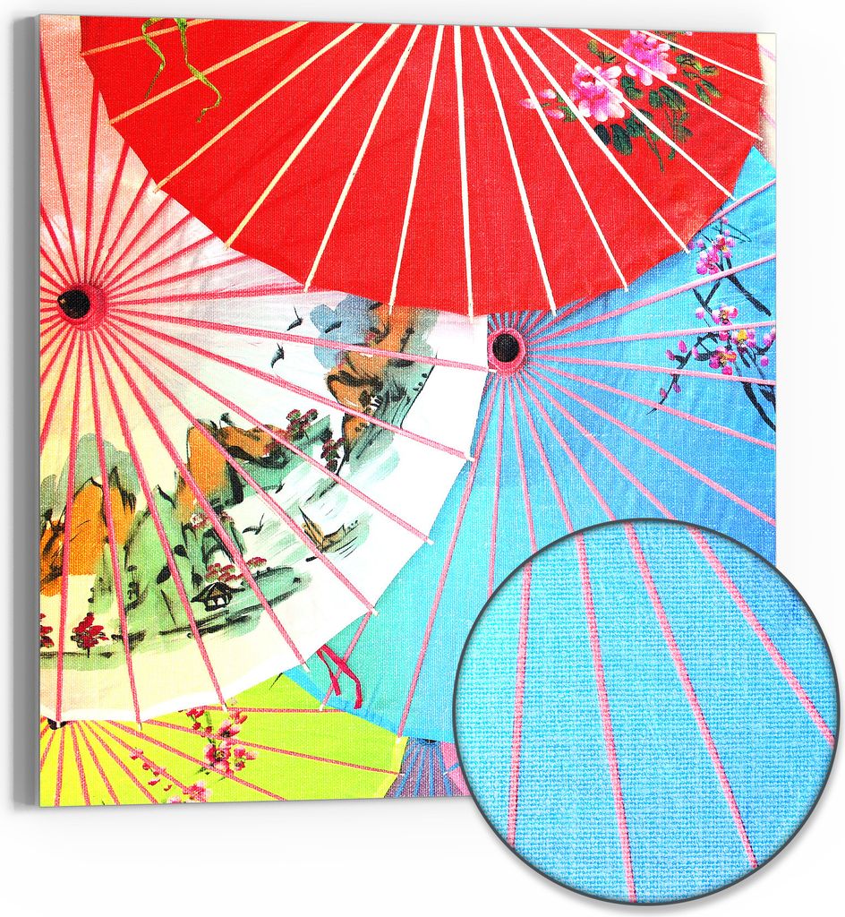 DEQORI Hybrid Leinwand Bild 30x30 cm 'Bunte Schirmvielfalt' Wandbild Glas flach modern
