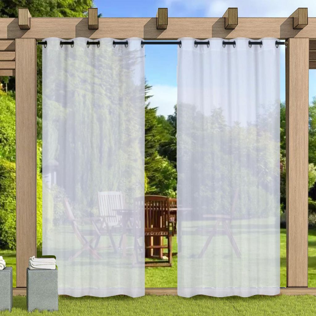 Außen Vorhang Transparent Wasserdicht Sonnenschutz Sichtschutz Gardinen Outdoorvorhänge mit Ösen, 2 Stück, Weiß, B132xH244cm