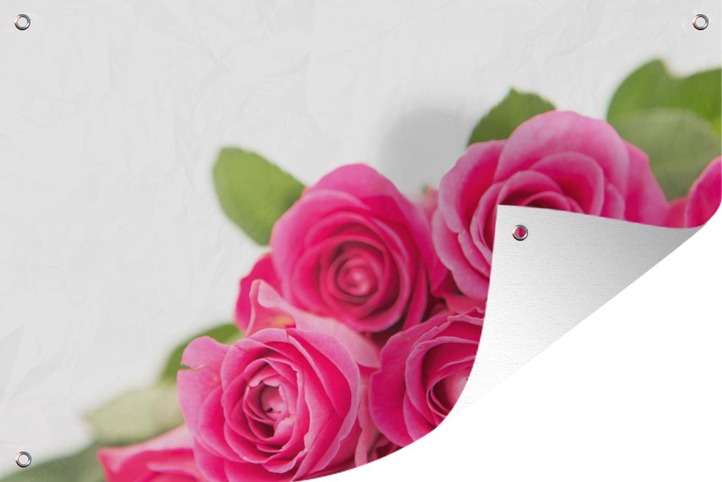 MuchoWow 60x40 cm Outdoor-Poster Gartendeko Sichtschutz Garten Poster für den Garten Nahaufnahme eines Blumenstraußes mit rosa Rosen