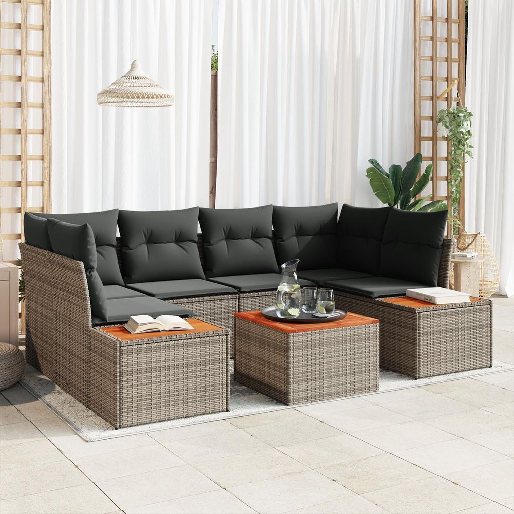 Cloris Gartenlounge Set 6-teiliges Garten Sofa Set mit Kissen Grau Poly Rattan Akazie - Terassenmöbel Gartenmöbel Design3836987