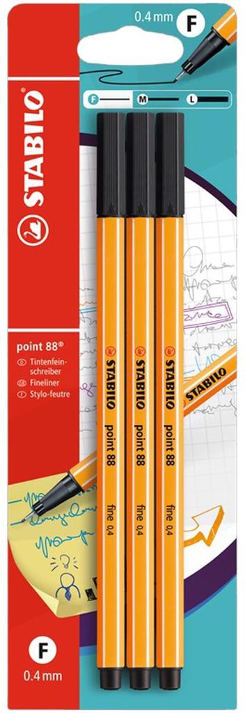 Fineliner - STABILO point 88 - balení po 3 kusech - černý Obrázek produktu 