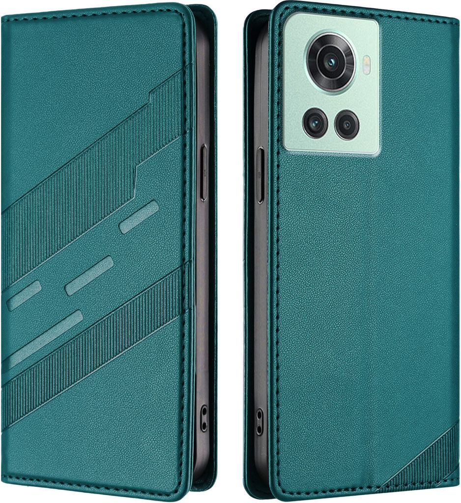 Hülle für OnePlus 10R/OnePlus Ace, Kunstleder Brieftaschen Handyhülle mit Kartenfach und Standfunktion Grün