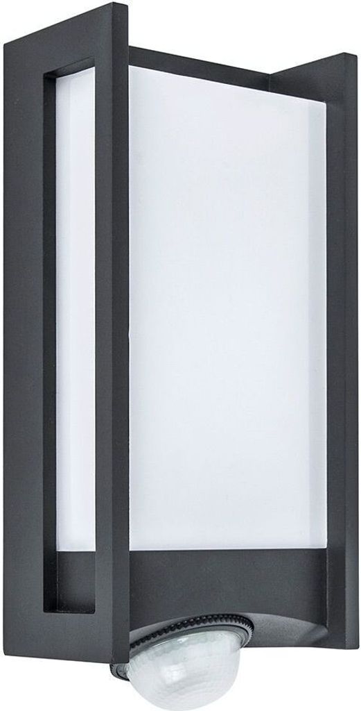A modern outdoor wall light with a motion sensor.