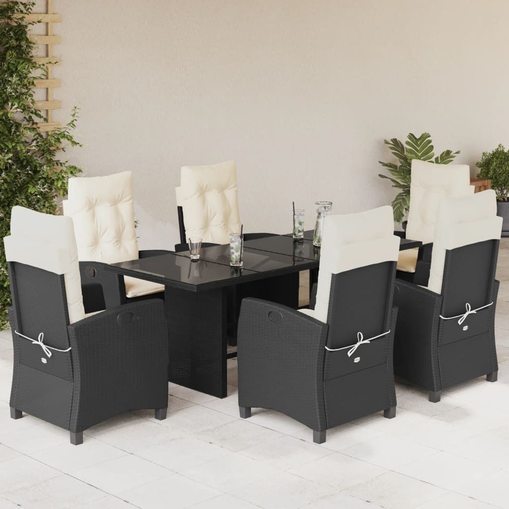 Maison Exclusive - 7-tlg. Garten-Essgruppe mit Kissen Schwarz Poly Rattan
