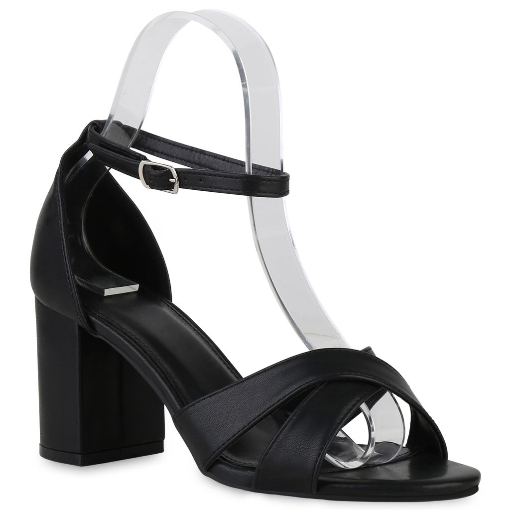 VAN HILL Damen Klassische Sandaletten Blockabsatz Schuhe 840333, Farbe: Schwarz, Größe: 40