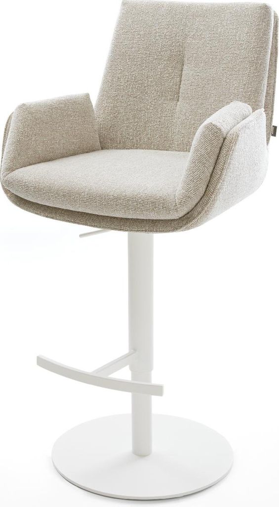 DELIFE Barstuhl Clea-Flex Webstoff Soft Beige Drehfuß höhenverstellbar Metall Weiß