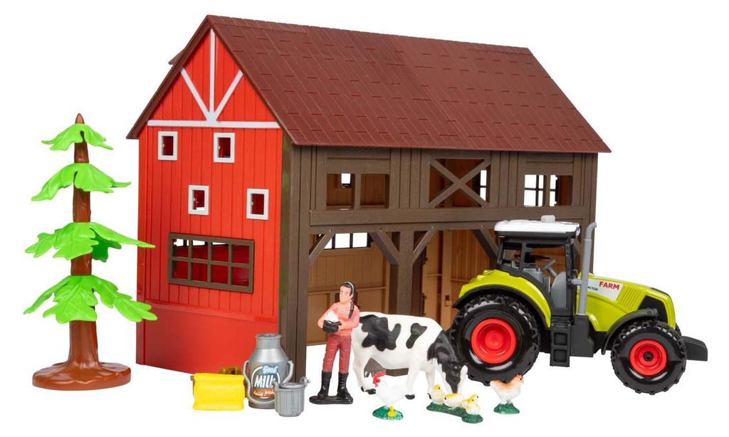 Bauernhof Spielzeug Set mit Scheune und Traktor - 12tlg
