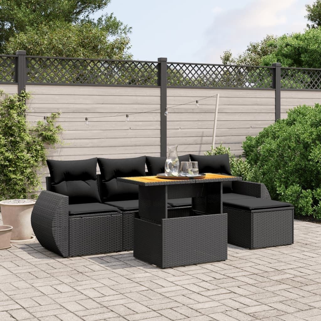 Schwarz 6-tlg. Garten-Sofagarnitur mit Kissen Schwarz Poly Rattan ,Design 2024 Neu