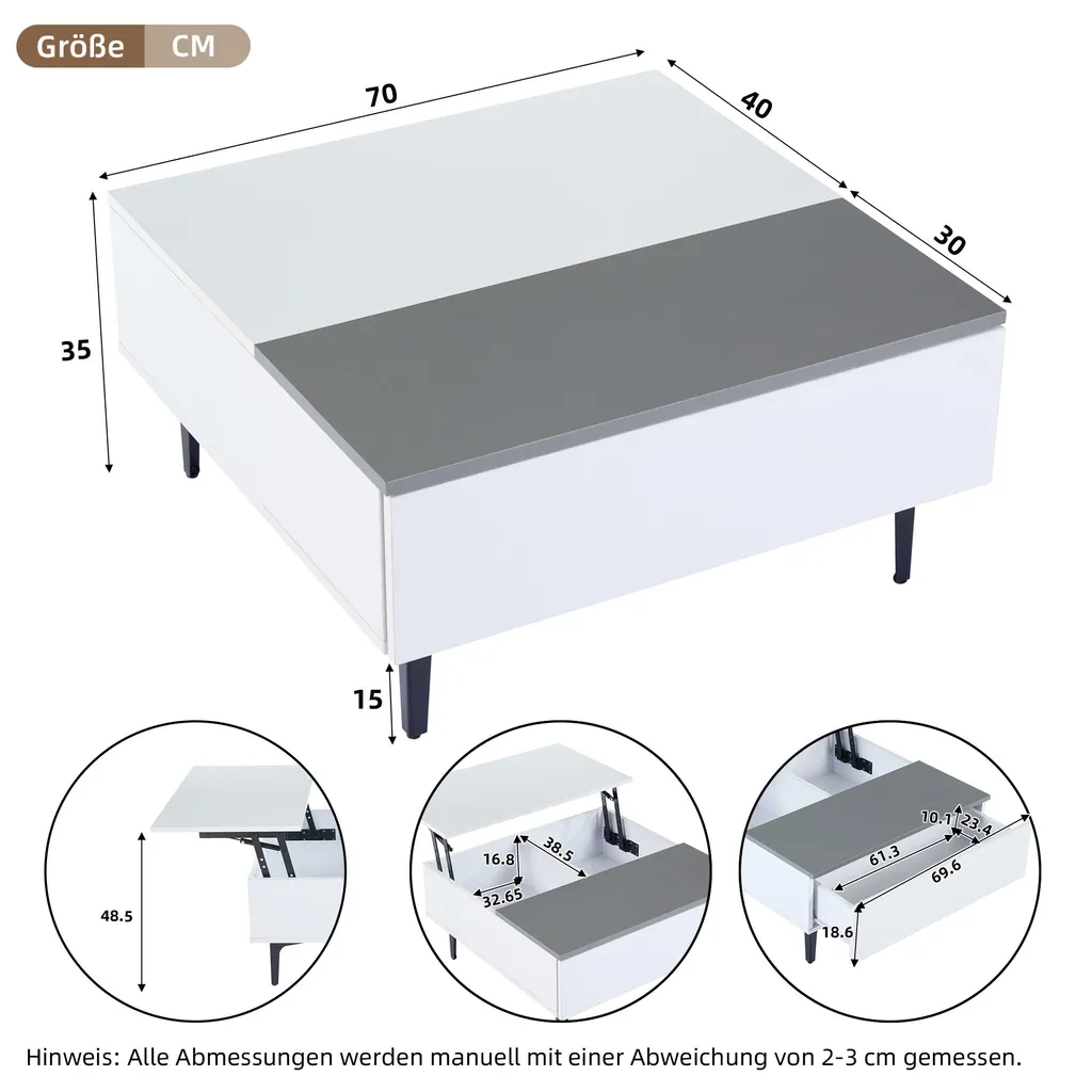 Table Basse Blanc Brillant 70cm Plateau Relevable et Eclairage App LED - 6