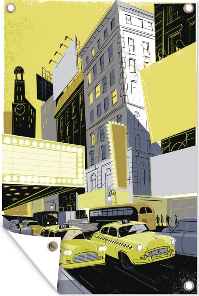 MuchoWow 40x60 cm Outdoor-Poster Gartendeko Sichtschutz Garten Poster für den Garten Illustration des Times Square in New York City mit gelben ...