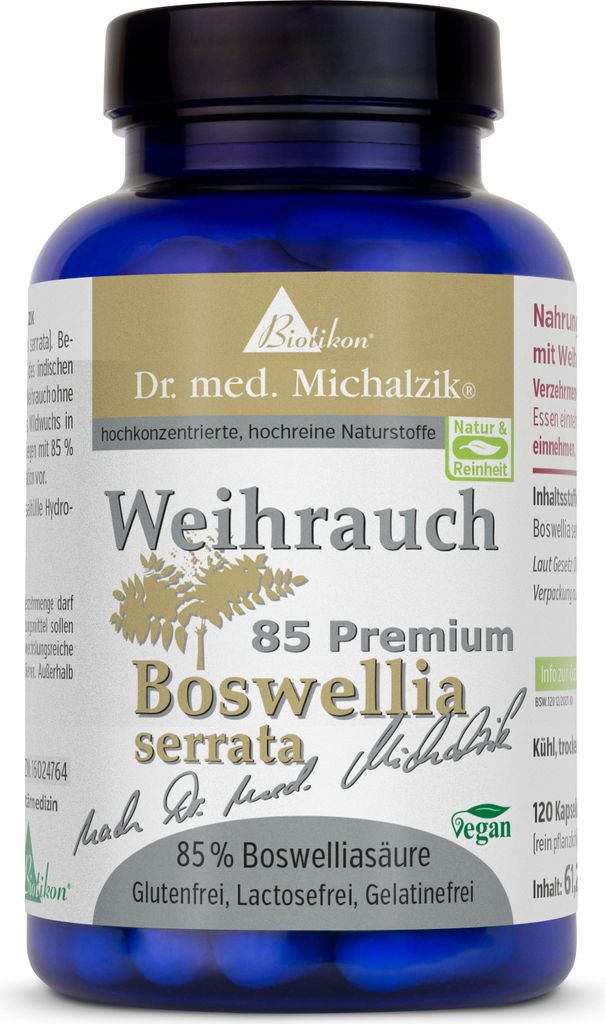 Weihrauch - Dr. med. Michalzik - Boswellia serrata - 400 mg je Kapsel, 100% indischer Weihrauch, Boswelliasäure 85% hochdosiert - ohne Zusatzstoffe