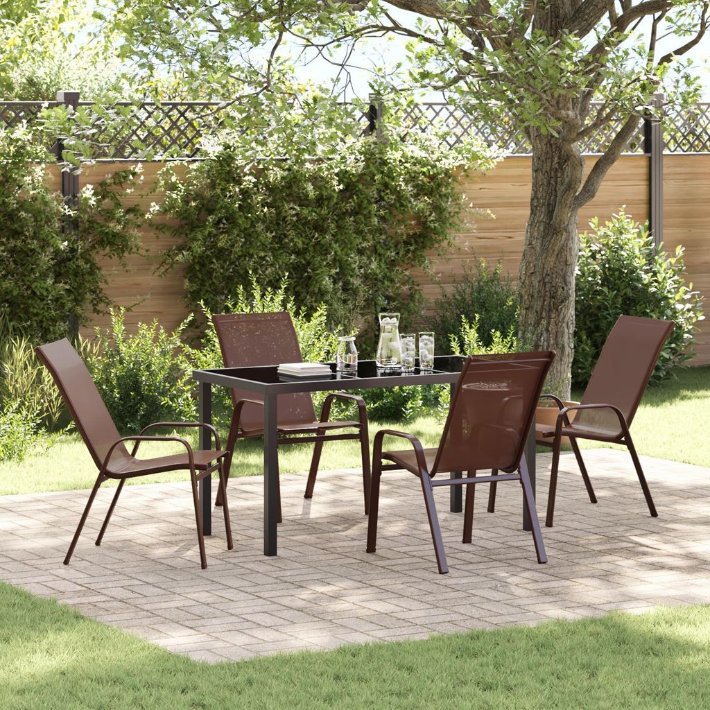 Möbel 5-teiliges Garten Essset Braun Textilene und Stahl - Gartenstühle 3379130