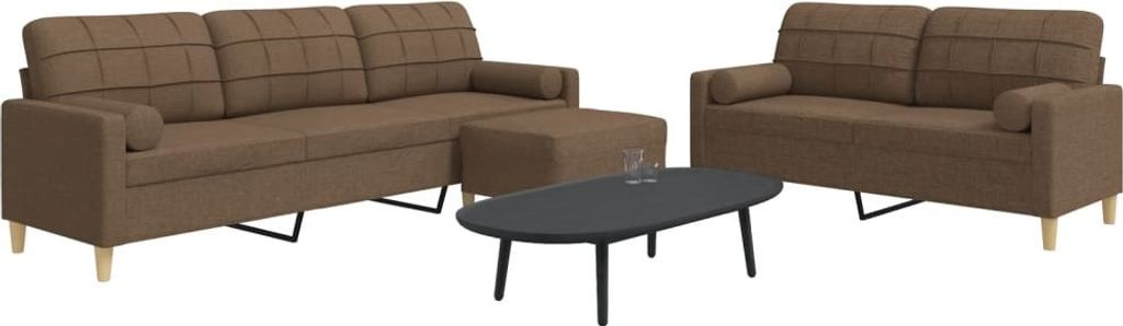 Maison Exclusive - 3-tlg. Sofagarnitur mit Fußhocker & Dekokissen Braun Stoff