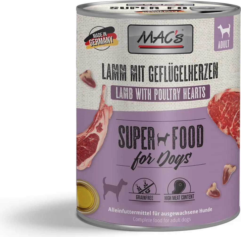 MAC's Dog Agneau et Cœurs de Poulet Riche en Viande - Boîtes 6 x 800g