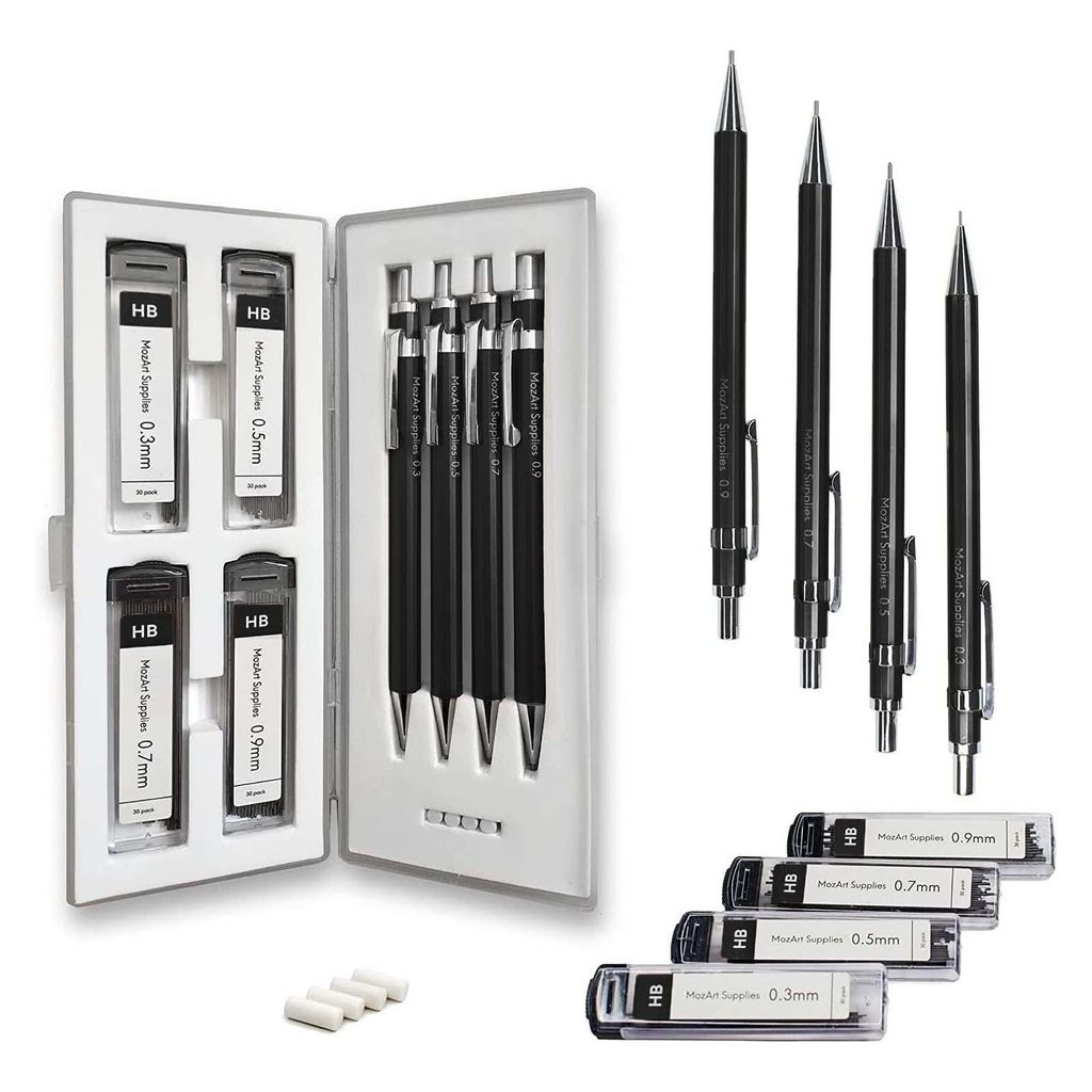 4er Set MozArt Supplies Druckbleistift mit Radiergummis & Produktbild 