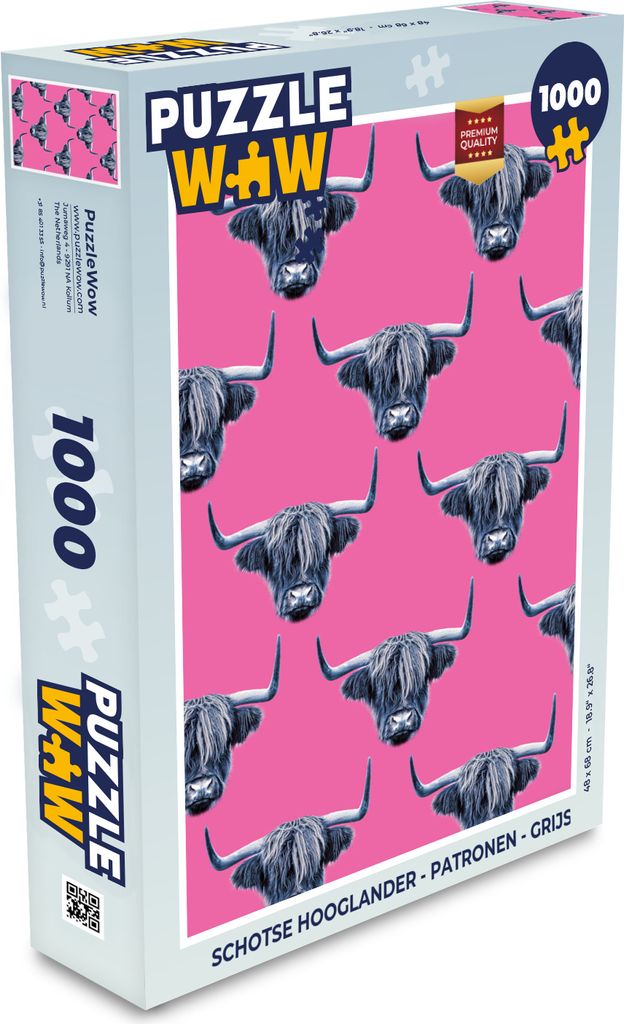 MuchoWow Puzzle 1000 Teile Schottischer Highlander - Muster - Grau - Spielzeug - Alt und Jung - Spiele - Puzzeln