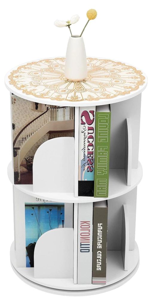 Drehbares Bücherregal mit 2 Ebenen und 8 Fächern, 40x59,5 cm, Standregal für Büro und Wohnzimmer