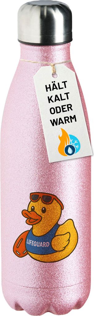 Huuraa Trinkflasche Quietscheente Bademeister Gummiente Rettungsschwimmer 500ml Pink Edelstahl Wasserflasche Trinkflasche Geschenkidee