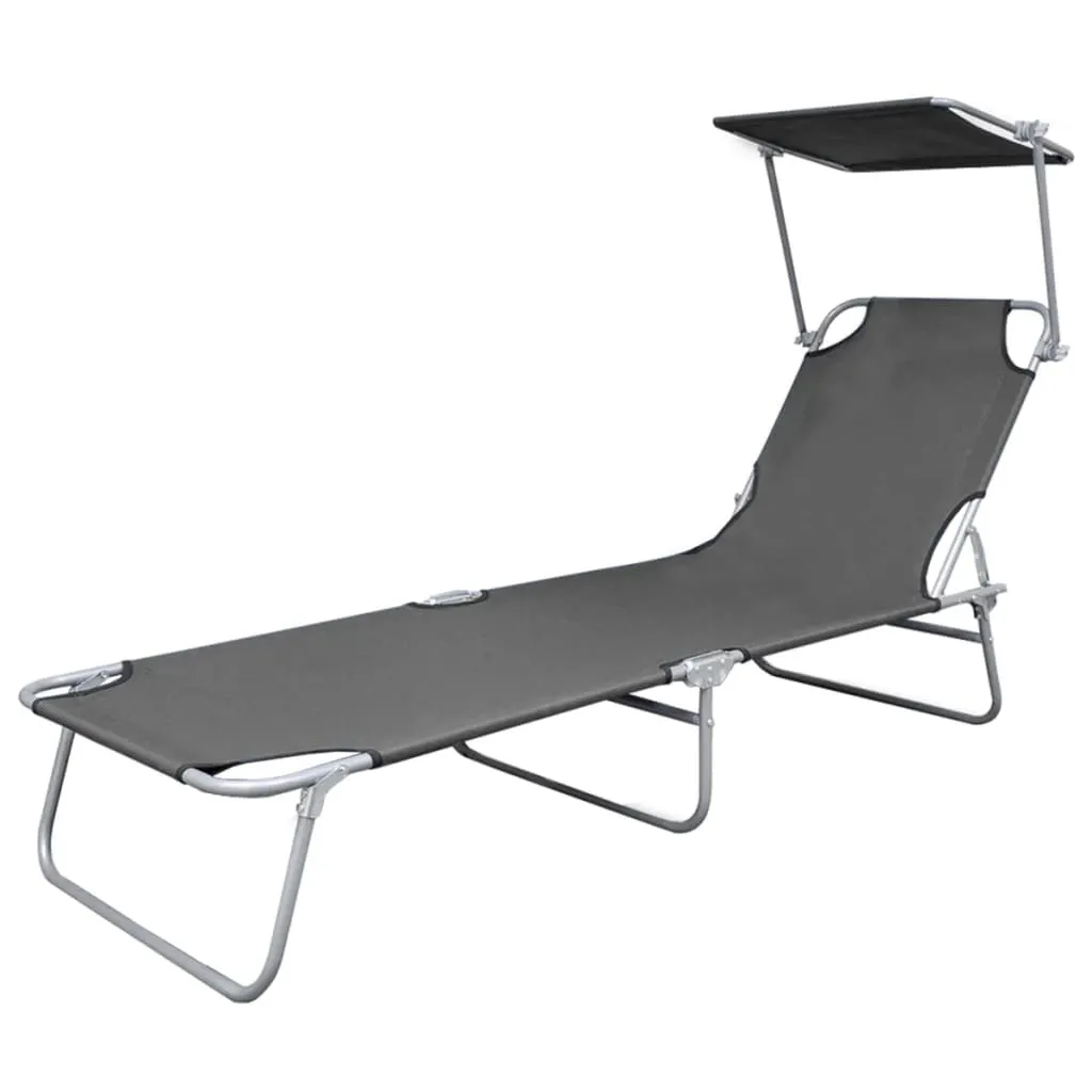 Lettino Pieghevole con Parasole Grigio Acciaio | Offerta Spiaggia e Giardino