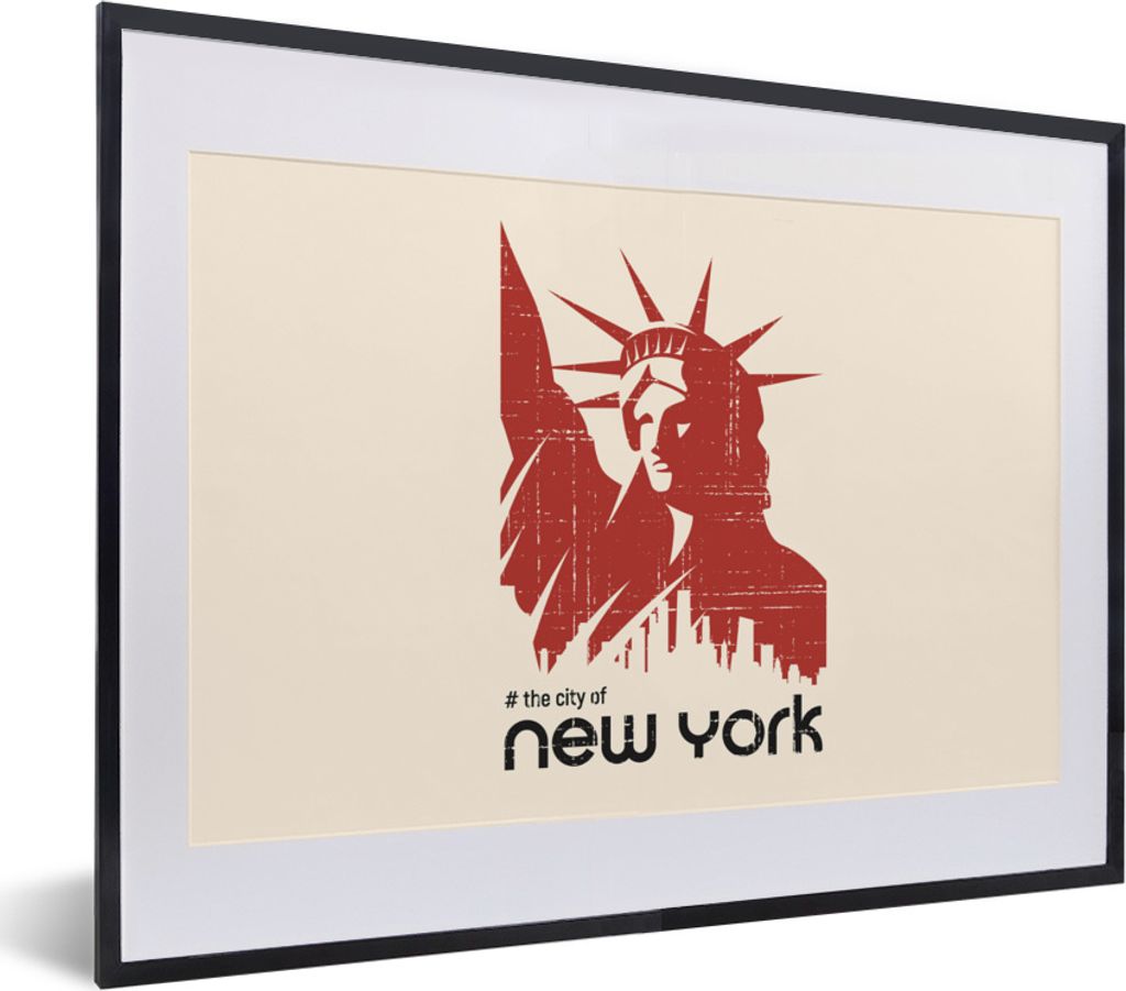 MuchoWow MuchoWow Gerahmtes Poster New York - Rot - Freiheitsstatue 40x30 cm - Poster mit zchwarzem Bilderrahmen - Bilderrahmen - Poster im Rahmen