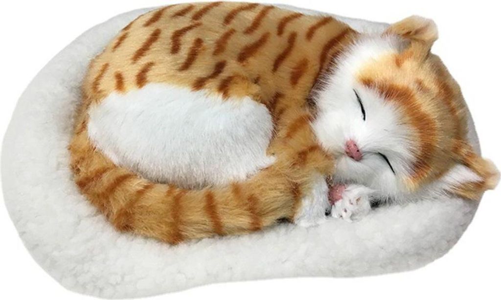 Realistisches schlafendes Katzenspielzeug, atmende Katze, Stofftierpuppe mit Matte, Plüschspielzeug für Kinder, Heimdekoration