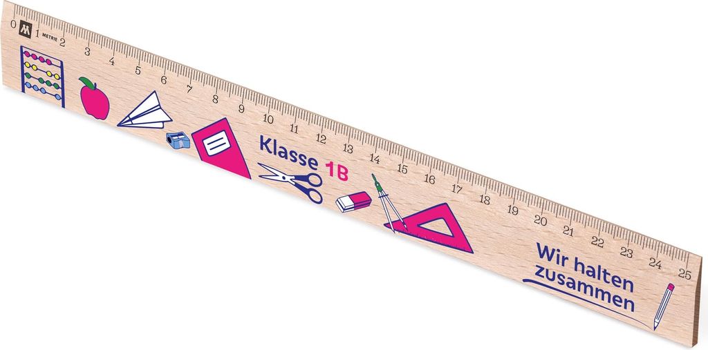 25 cm Holzlineal | Bedrucktes Wir halten zusammen | Metrie