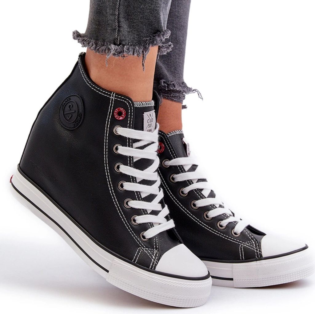 Trampki Damskie Na Koturnie Cross Jeans NN2R4005 Czarne 39 Zdjęcie produktu 