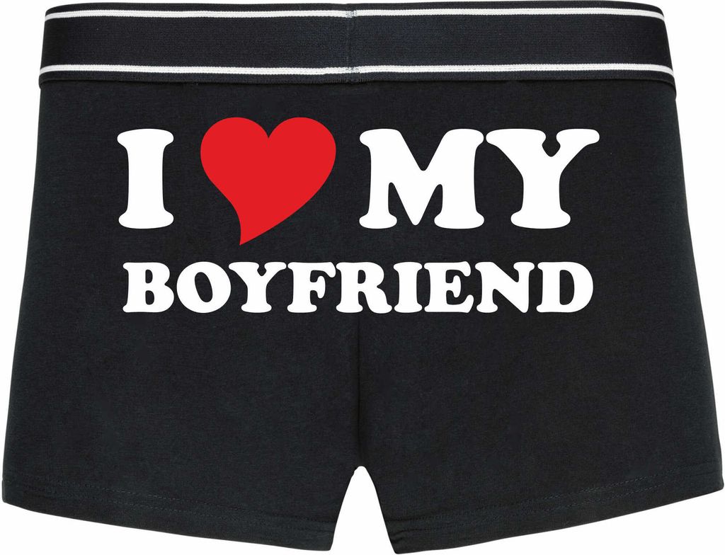Boxershorts - Mann - Boxer-0071-man-black-h-XL - schwarz - XL - hinten - I Love my Boyfriend - lustiges Motiv - Spruch - Unterwäsche - Unterhose -...