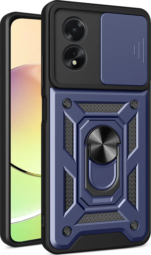 Custodia per Oppo A38 4G, Custodia in silicone TPU Bumper con supporto ad anello, protezione per fotocamera blu
