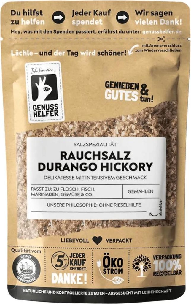 Rauchsalz Durango Hickory, Salz mit Raucharoma, geräuchert über Walnussholz, 100g