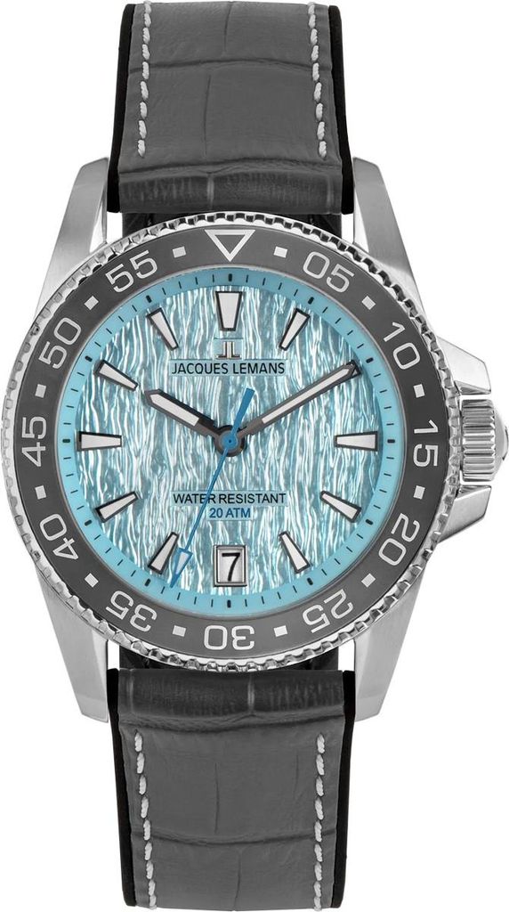 Jacques Lemans 1-2205F Herrenuhr Quarz Liverpool Diver Grau/Eisblau