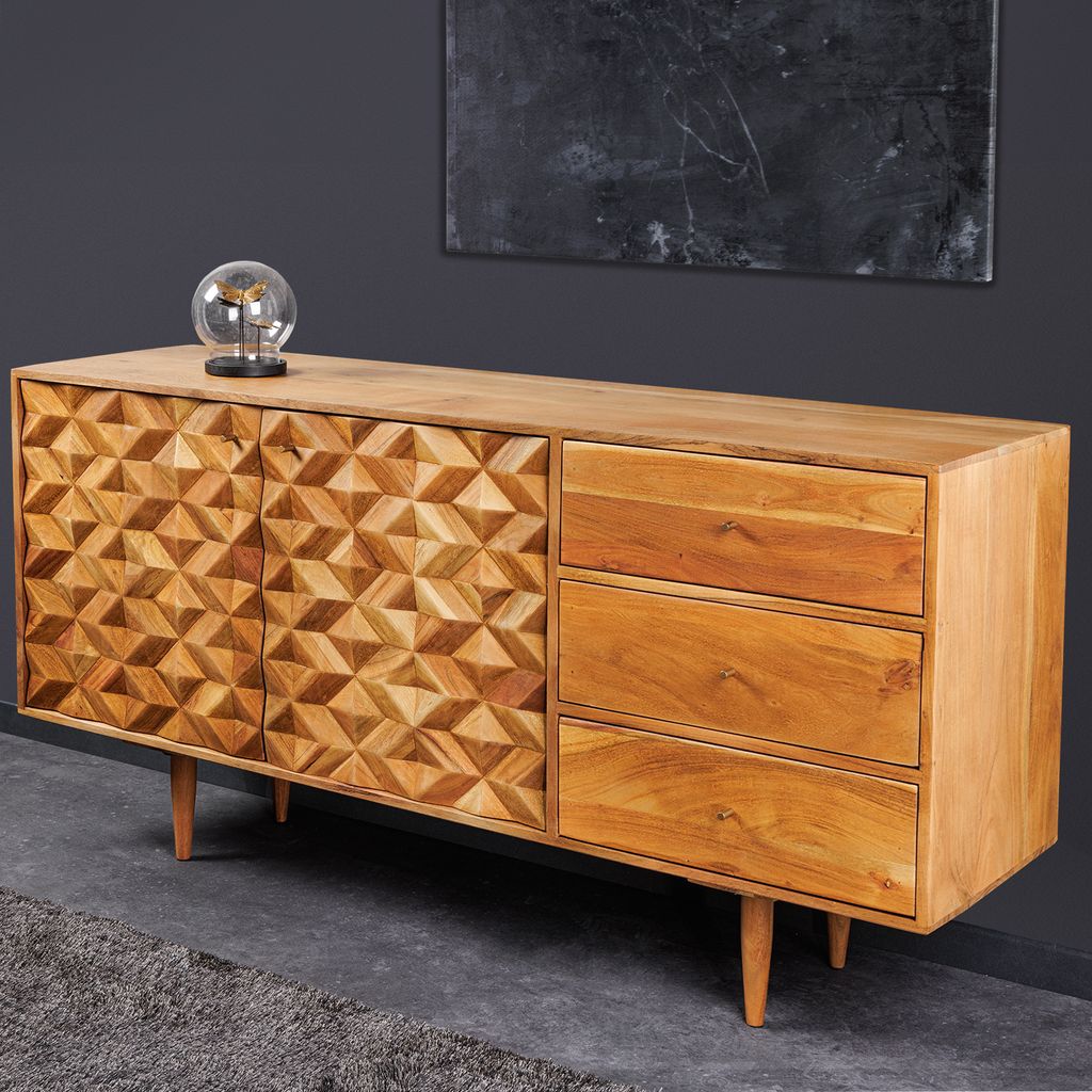 riess-ambiente Massivholz Sideboard ALPINE 145cm natur Akazie Retro Design honey finish Kommode Wohnzimmerschrank Schrank Anrichte