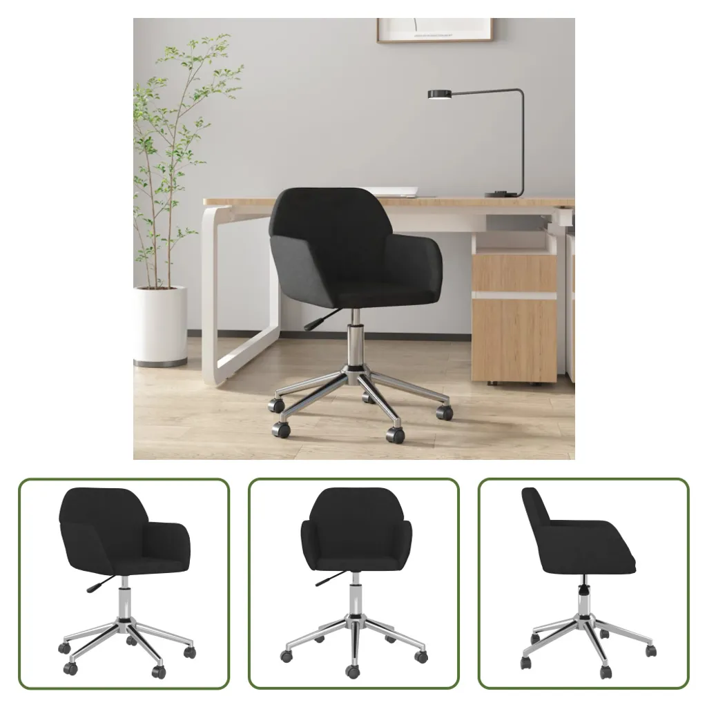 The Living Store Sedia da ufficio girevole in tessuto nero