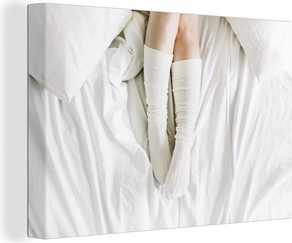 OneMillionCanvasses - Leinwandbilder - 150x100 cm, Winter - Bett - Socken, Wandbilder Kunstdruck Wanddekoration - Foto auf Leinwand - Gemälde au...