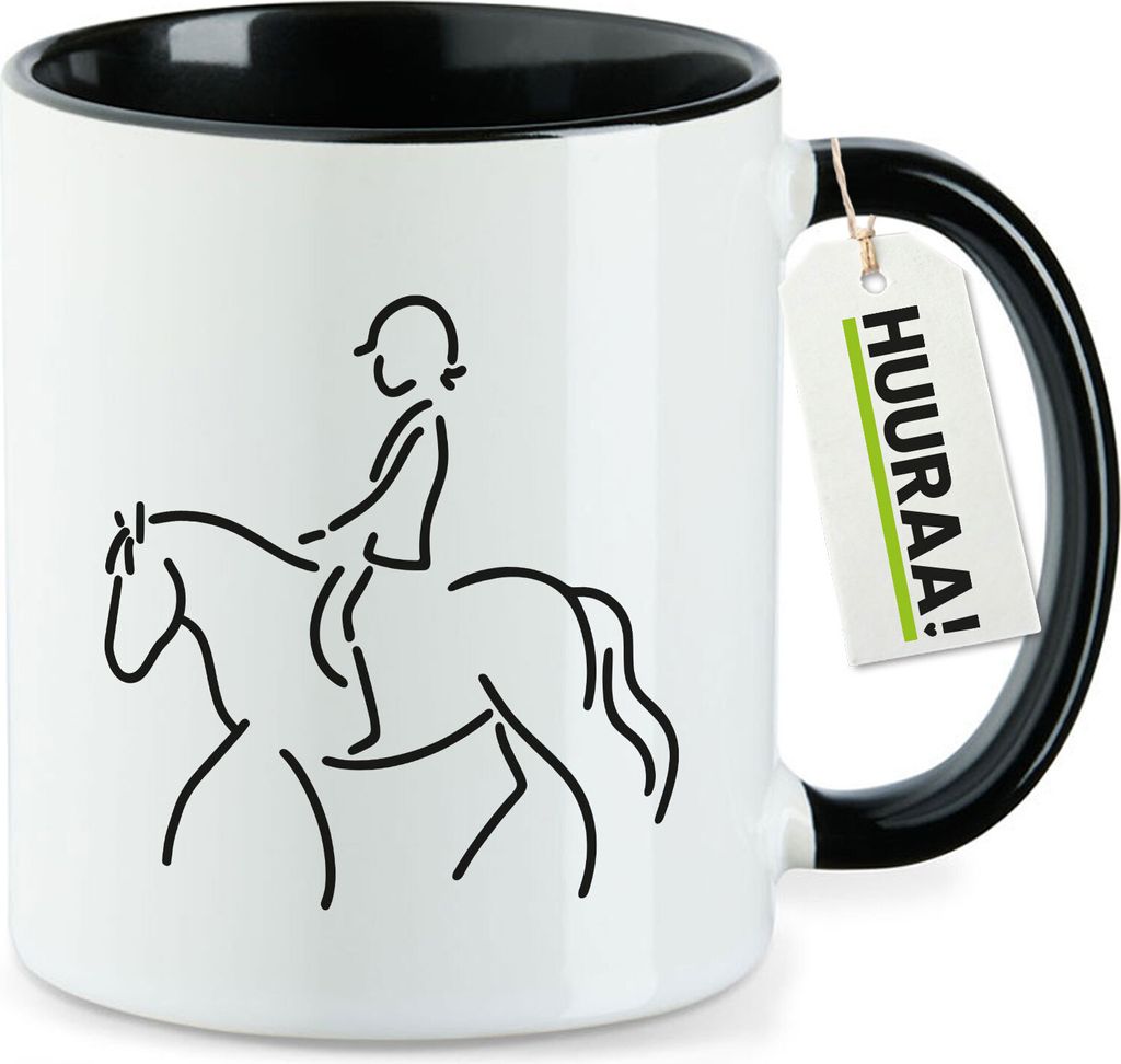 Huuraa Kaffeetasse Reiten Pferd 330ml Schwarz Keramik Kaffeebecher Geschenkidee