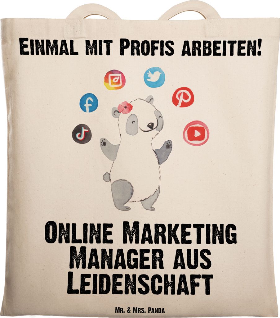 Mr. & Mrs. Panda Shopping Tasche Online Marketing Manager Leidenschaft - Transparent - Geschenk, Influencer, Beutel, Laptoptasche, Tote Bag, Jutebe...