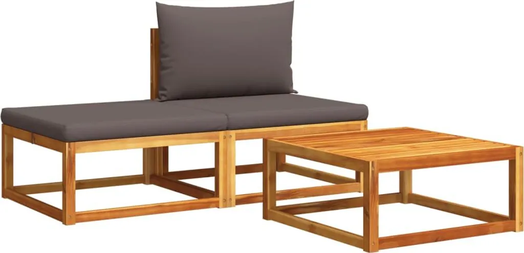 Salon de Jardin Résistant 3 Pièces en Acacia et Corde avec Coussins