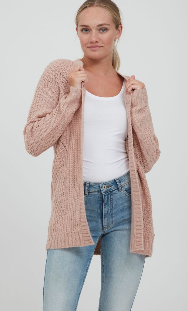 OXMO OXClea Damen Lange Strickjacke Lochstrick Cardigan Strickcardigan