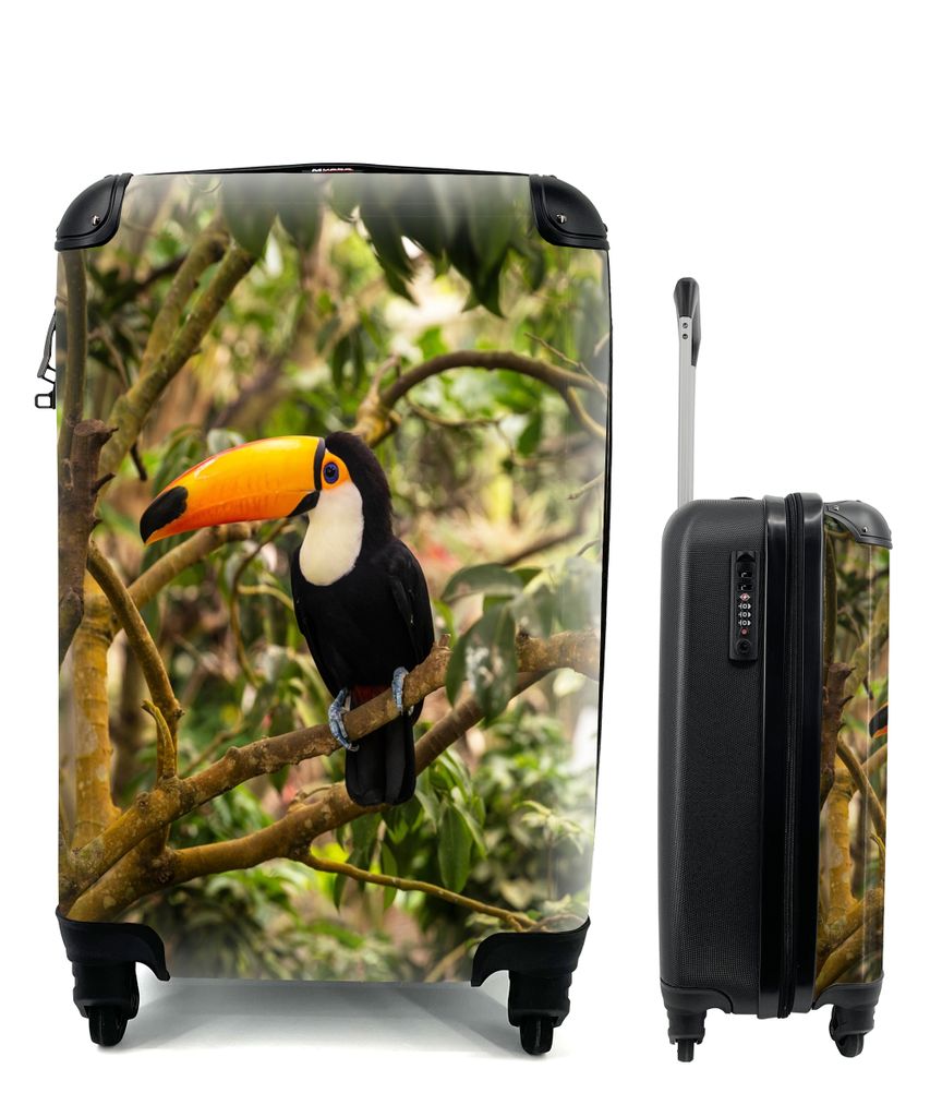 MuchoWow Koffer Handgepäck Trolley Rollkoffer Kleine Reisekoffer mit 4 Rollen - Vogel - Tukan - Dschungel - Natur - Tropisch - Cabin Size < 55x4...