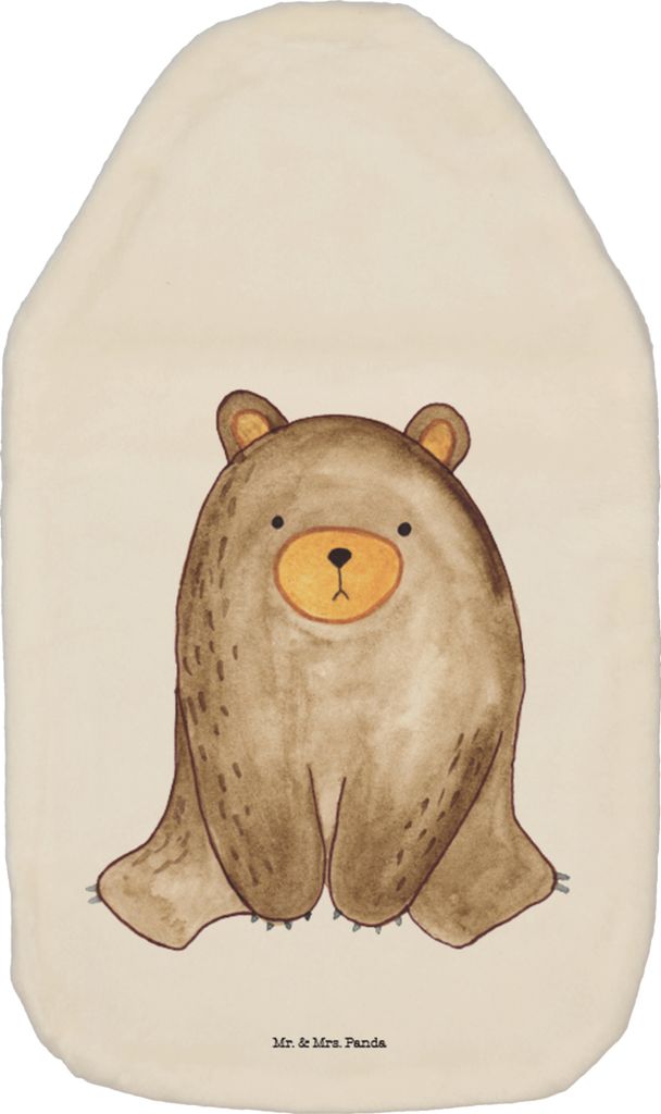 Mr. & Mrs. Panda Wärmflasche Bär sitzend - Weiß - Geschenk, Teddy, Bettflasche, warmwasserbeutel, Wärmekissen, Wärmflaschen, mit Bezug