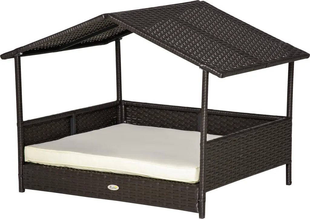 Nichoir pour chien d'extérieur en rotin marron, idéal terrasse et jardin