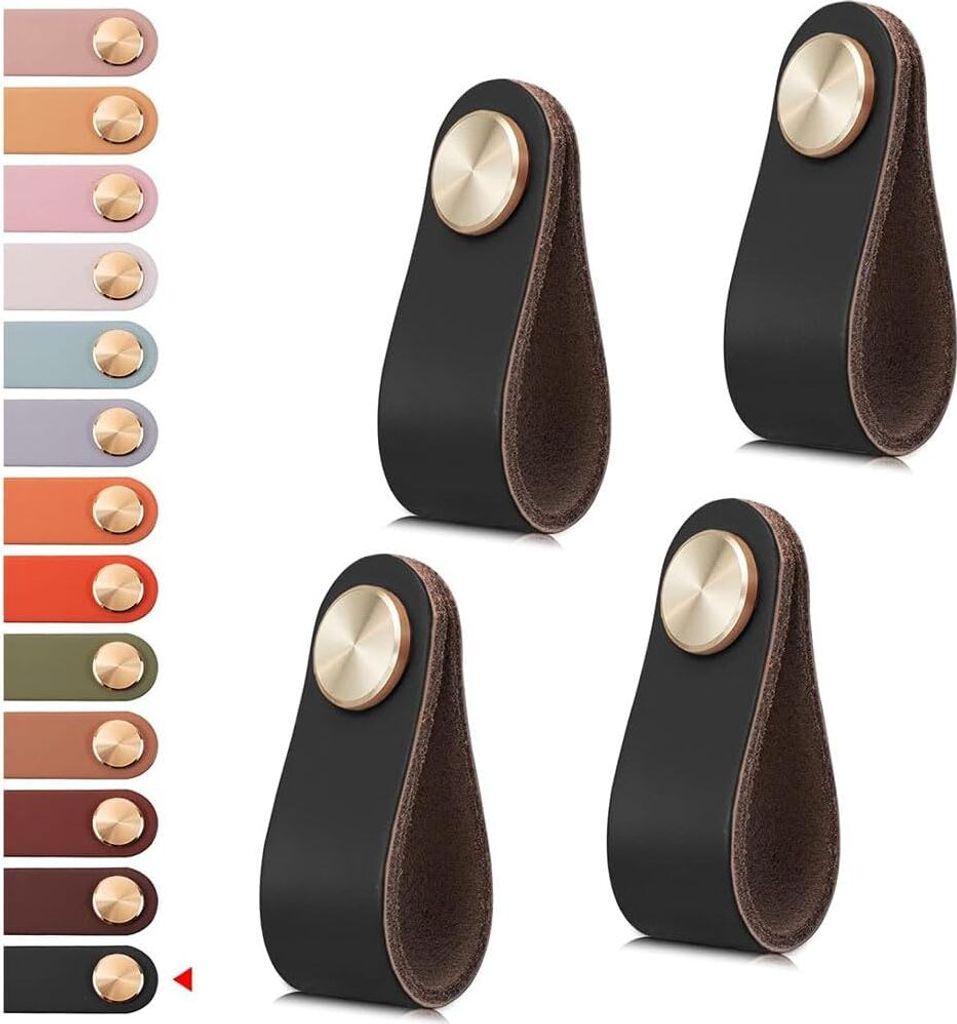 Frypay 2PCS Ledergriffe für Schrankgriffe Schwarz Möbelgriffe Schubladengriff, Modernen Möbelknöpfe Schrank Griffe für Küchenschränke, Schr...
