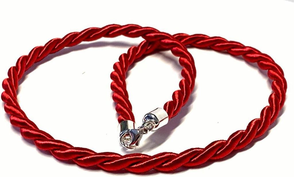Seidenkordel rot 925/- Sterling Silber Verschluß 49 cm Produktbild 